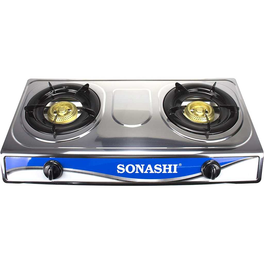 SONASHI SGB-208S Double Gas Stove with Electronic Ignition System – Stainless Steel Two Burner Gas Stove, Low Gas Consumption | Kitchen Tools and Appliances