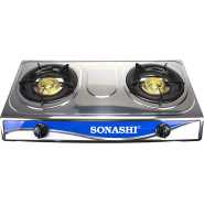 SONASHI SGB-208S Double Gas Stove with Electronic Ignition System – Stainless Steel Two Burner Gas Stove, Low Gas Consumption | Kitchen Tools and Appliances