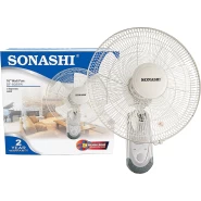 SONASHI SF-8029W Wall Fan – [White] 16 in. Wall Hanging Fan with Circulating Double String Switch, 3 Speed Switch, 5 Transparent Blade Leaf | Perfect Home Décor Appliance