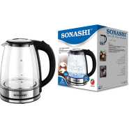 Sonashi 1.8 L Cordless Kettle SKT-1809 - Glass Kettle w/ Safety Lock Lid, 360-degree Swivel Base, Auto Shutdown, Power On/Off Indicator Light | Home Appliances