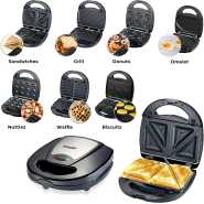 Sonashi 7-in-1 Multi Snack Maker SSM-862 - Detachable Sandwich, Grill, Donut, Waffle, Cupcake, Nutty, Omelet Making Plates | Kitchen Appliances