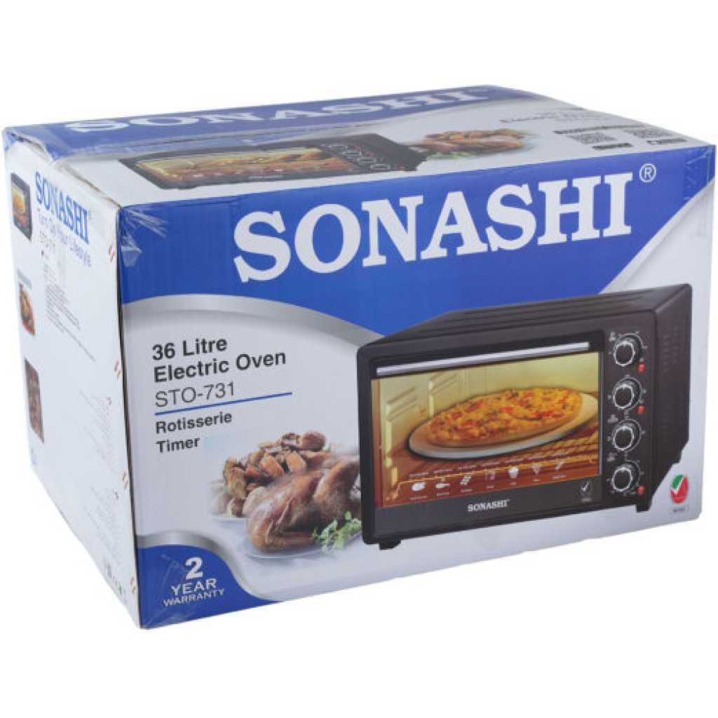 Sonashi STO-731 36 Liters Electric Oven w/Indicator Light, Inside Lamp, Cooking Accessories, Adjustable Temperature, Timer | Electric Oven | Home Appliances