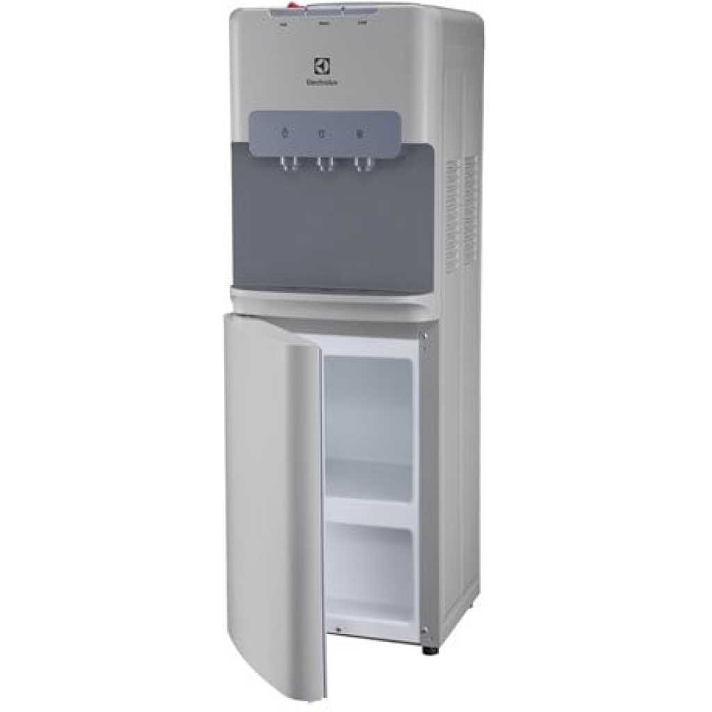 Electrolux Top Loading Water Dispenser, 3 Taps (Hot, Cold & Normal), UltimateHome 300 With Bottom Fridge And Cabinet EQACF1SXSG - Silver