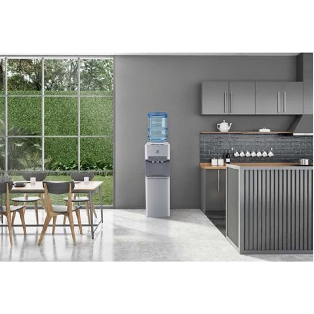 Electrolux Top Loading Water Dispenser, 3 Taps (Hot, Cold & Normal), UltimateHome 300 With Bottom Fridge And Cabinet EQACF1SXSG - Silver