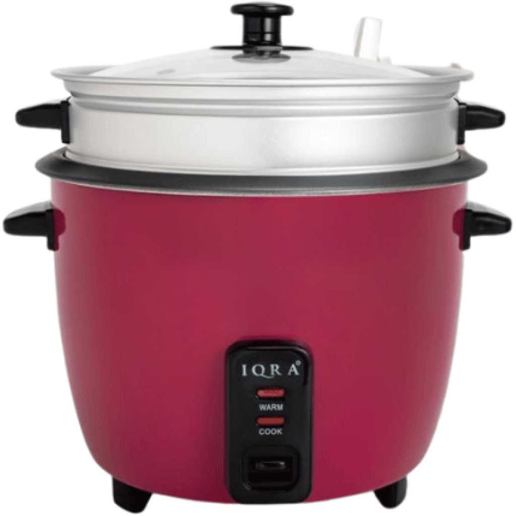 IQRA 1.8-liter 2-In-1 Rice Cooker with Steamer IQRC18ST, 700 watts - Red