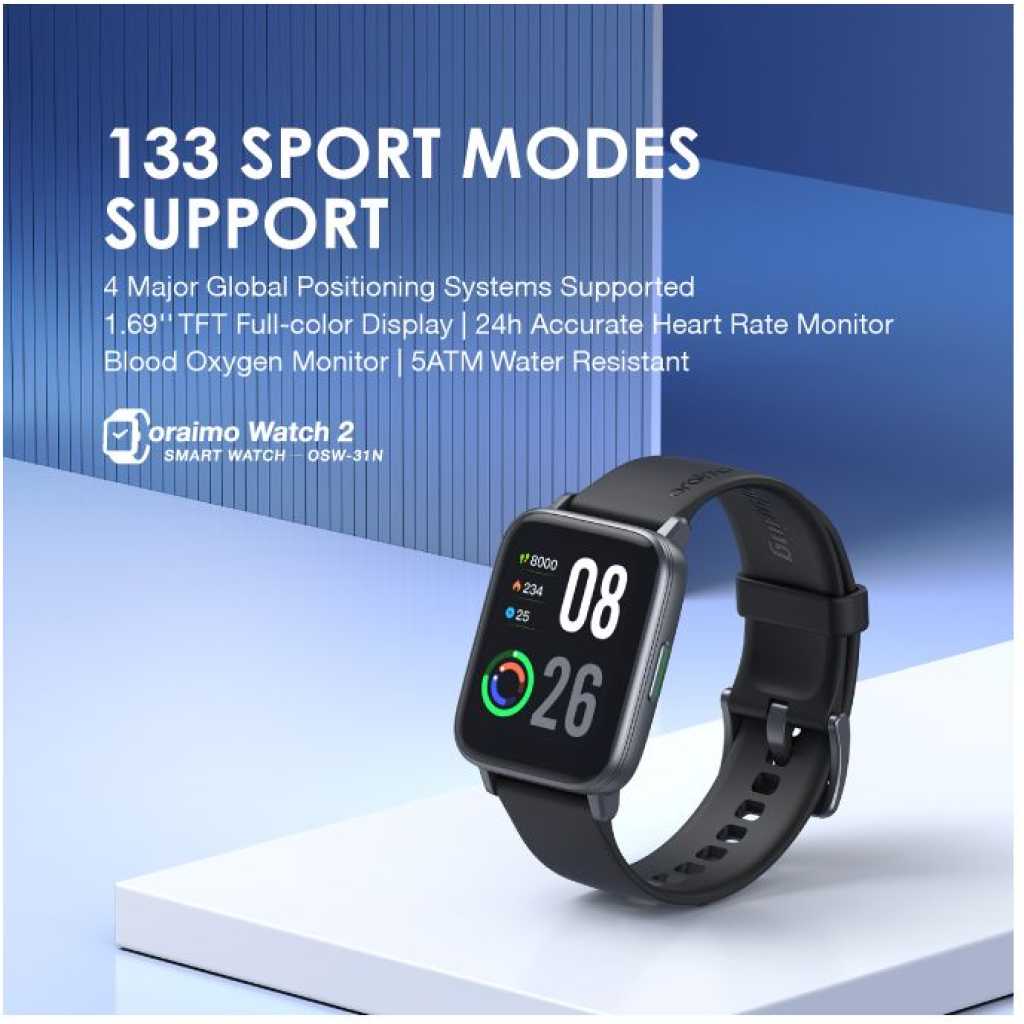 Oraimo Smart Watch 2 GPS Function Smart Watch With 133 Training Modes - Black