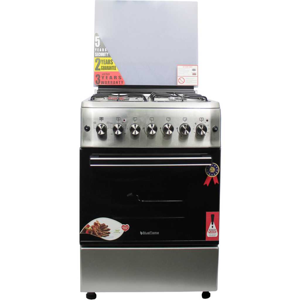 BlueFlame Cooker 60x60cm, 3 Gas Burners And 1 Electric Hot Plate With Electric Oven - Inox