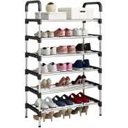 6 Layer Stainless Steel Stackable Shoes Rack Organizer Storage Stand- Black.