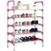 5 Layer Stainless Steel Stackable Shoes Rack Organizer Storage Stand- Pink.