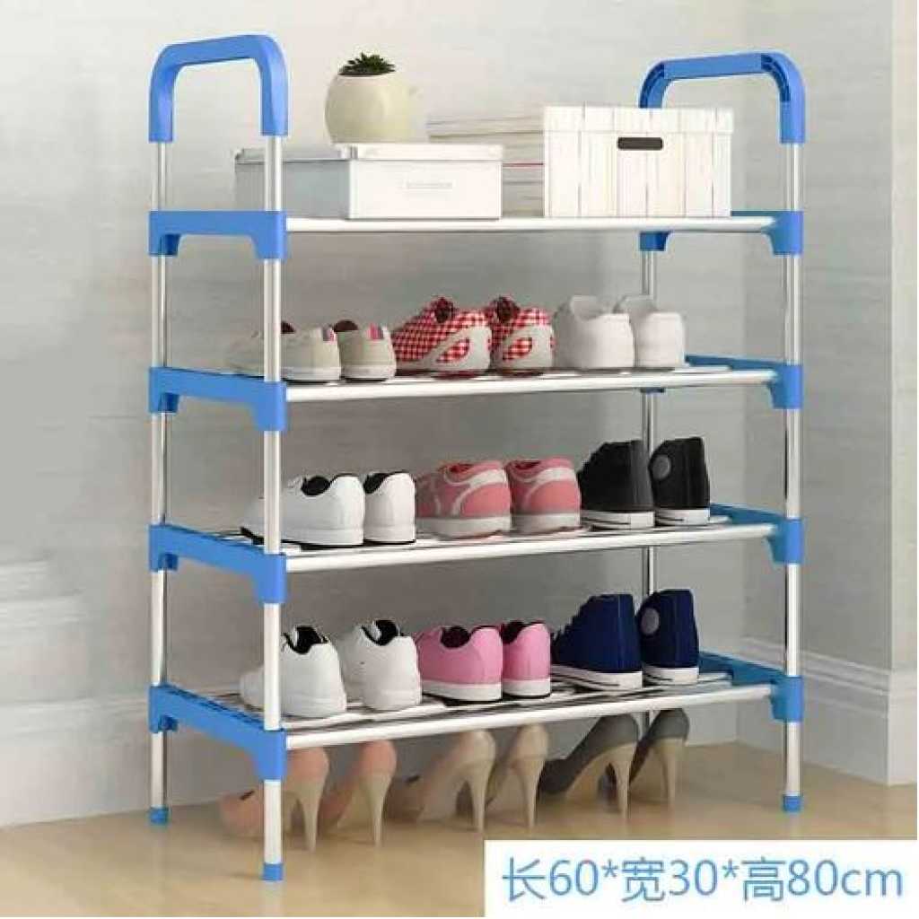 4 Layer Stainless Steel Stackable Shoes Rack Organizer Storage Stand- Blue