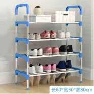 4 Layer Stainless Steel Stackable Shoes Rack Organizer Storage Stand- Blue