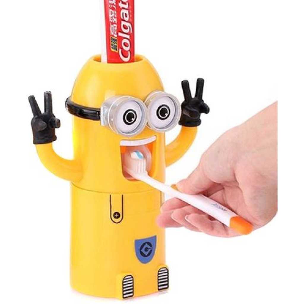 Automatic Minions Wash Kit One Toothpaste And Two Toothbrush Holder With Rinse Cup- Yellow