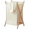 Foldable Clothes Laundry Basket Bag With Wooden Stand Storage Bin - Cream