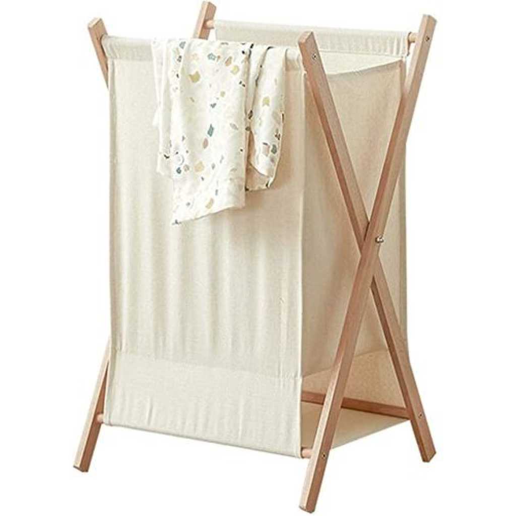Foldable Clothes Laundry Basket Bag With Wooden Stand Storage Bin – Cream Laundry Baskets TilyExpress 8