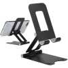 Foldable Rotating Metallic Desktop Phone Stand Tablet Display - Black.
