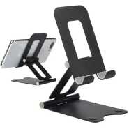 Foldable Rotating Metallic Desktop Phone Stand Tablet Display - Black.