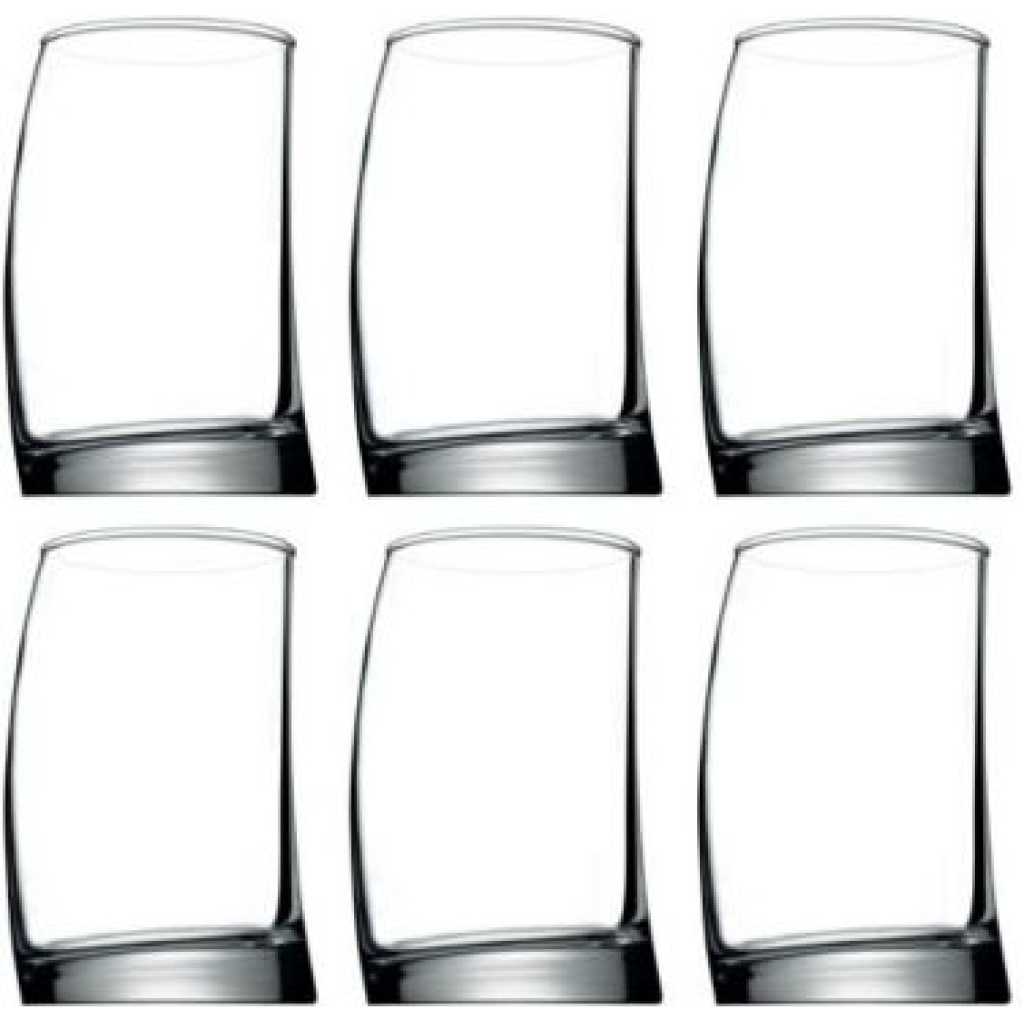 6 Pieces Of Curved Rocks Juice Glasses Tumblers - Clear.