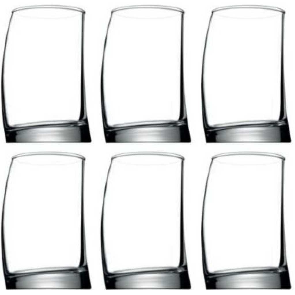 6 Pieces Of Curved Rocks Juice Glasses Tumblers - Clear.