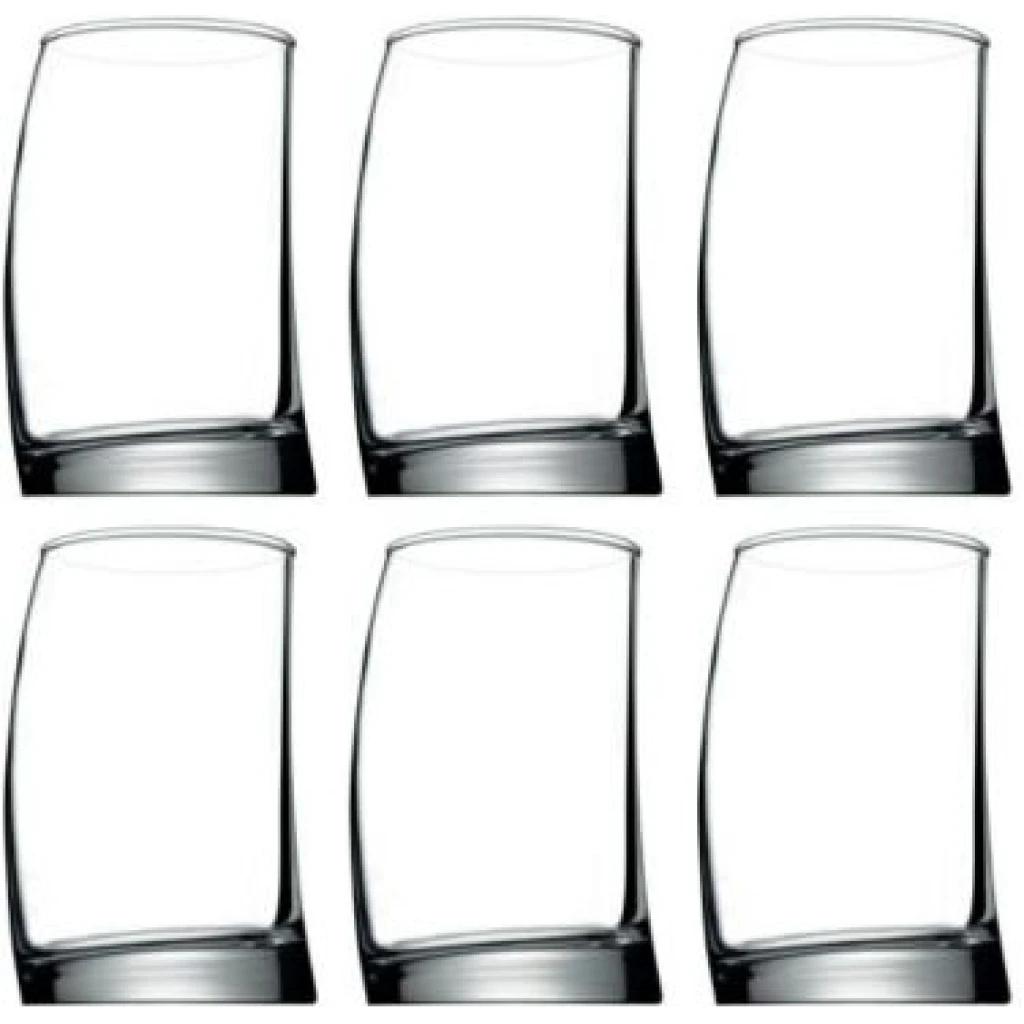 6 Pieces Of Curved Rocks Juice Glasses Tumblers - Clear.