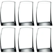 6 Pieces Of Curved Rocks Juice Glasses Tumblers - Clear.