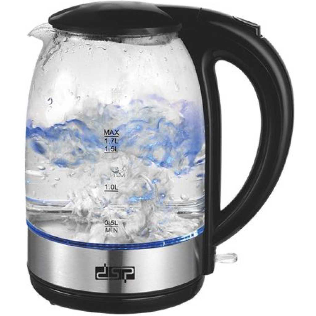 Dsp 1.7 Litre Glass Electric Boiling Kettle - Silver