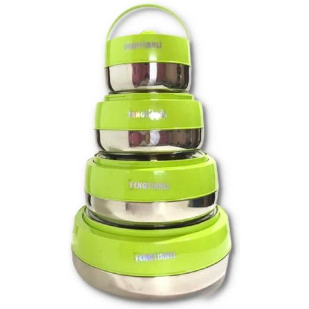 4pc Thermo Insulated Food Warmer Hot Pot Dishes, Green