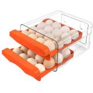32 Grid Egg Holder For Refrigerator 2-Layer Egg Container Organizer Tray Storage Container- Orange
