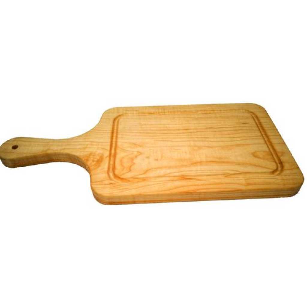 Household Wooden Rectangle Flat Fruit Pizza Serving Board Tray Plate With Handle- Brown.
