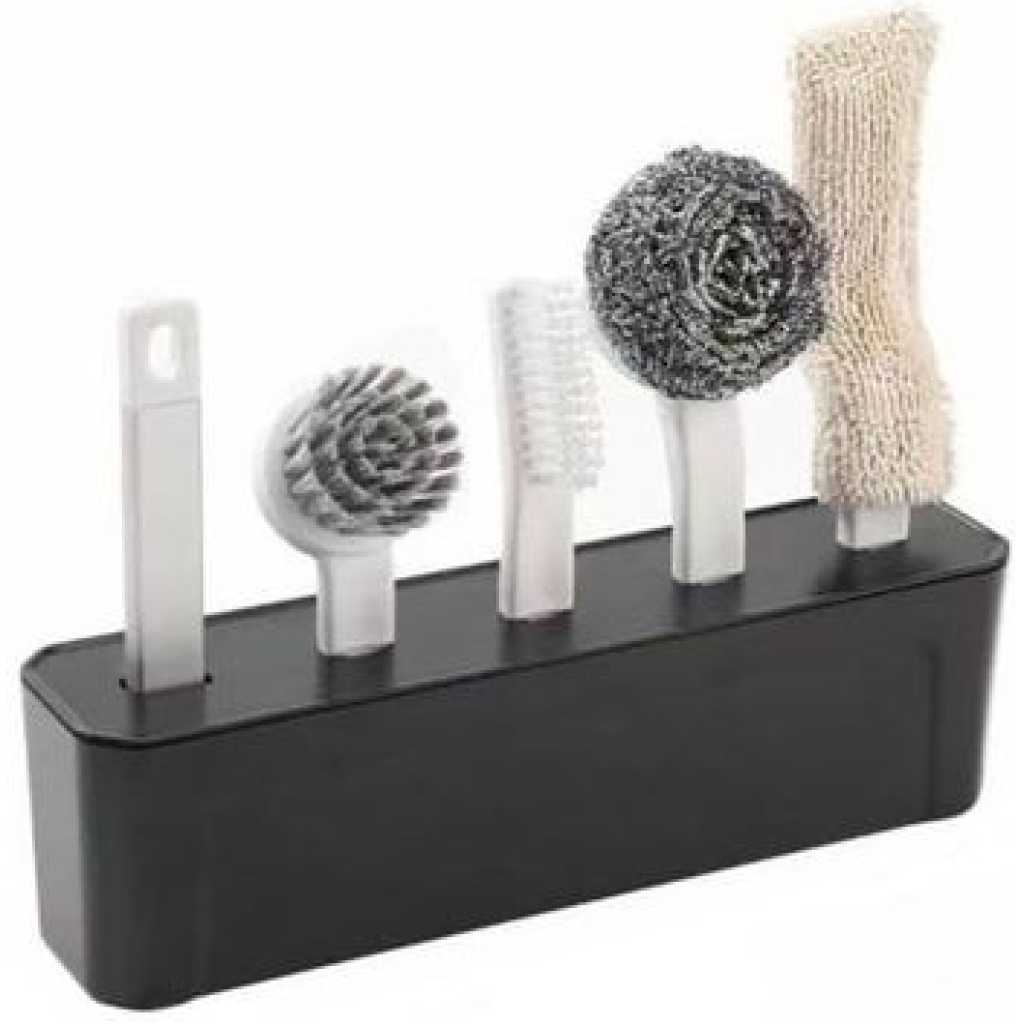 Kitchen Cleaning Kit Folding 4 Type Brushes For Cleaning All Utensil Of Kitchen- Multi-colour