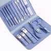 16pcs Manicure Set Nail Clippers Pedicure Kit Cutter Tweezers Makeup Beauty Tools Grooming Scissors With PU Leather Travel Case - Blue