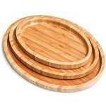 3 Piece Oval Bamboo Wood Tea Food Serving Trays Plates - Brown