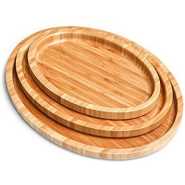 3 Piece Oval Bamboo Wood Tea Food Serving Trays Plates - Brown