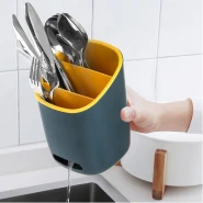 Plastic Kitchen Utensil Holder Cultery Drainer Caddy, 3 Divided Drying Sink Countertop Flatware Organizer For Spoons, Forks, Knives- Multi-colour