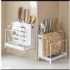 Kitchen Utensils Tool Holder Block Storage Rack Cutting Board Stand Bakeware Pan Pot Cover Lid Cutlery Organizer- White.