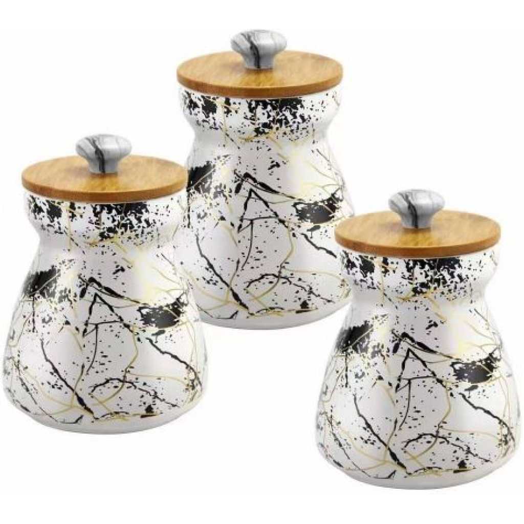 3 PC Ceramic Sugar Bowl Coffee Tea Canister Storage Containers - Multi-colour .