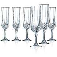 6 Pieces Of Diamond Champaign Flute Wine Glasses- Clear.