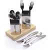 Spoons, Forks Cutlery Storage Holder Draining Rack On Bamboo Base -Silver.