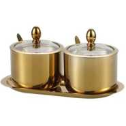 2 Pc Seasoning Containers Spice Jar Rack Condiment Salt Pepper Sugar Storage Organizers With Serving Spoons - Gold.