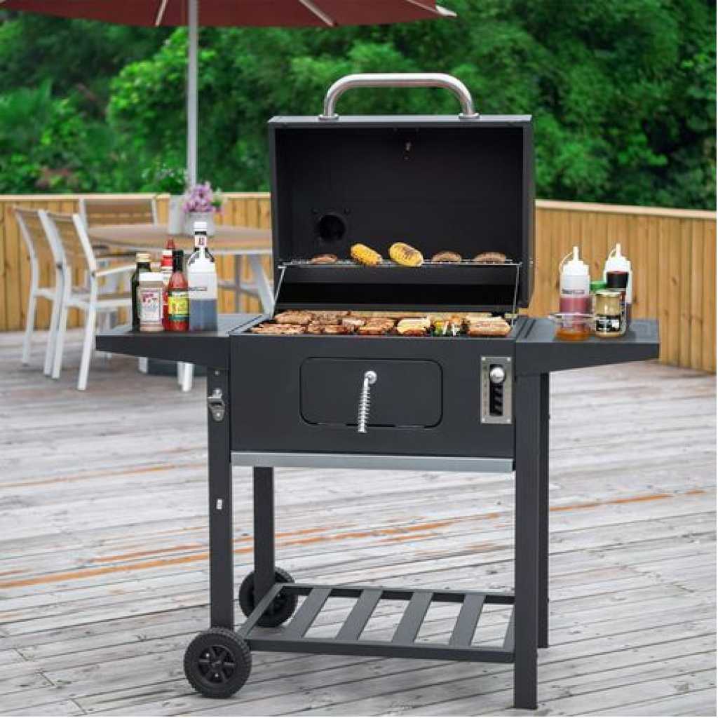 Charcoal Grill, BBQ Smoker Picnic Camping Patio Backyard Cooking- Black