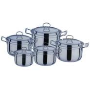 10 Piece Stainless Steel Saucepans Cookware Pots, Silver.