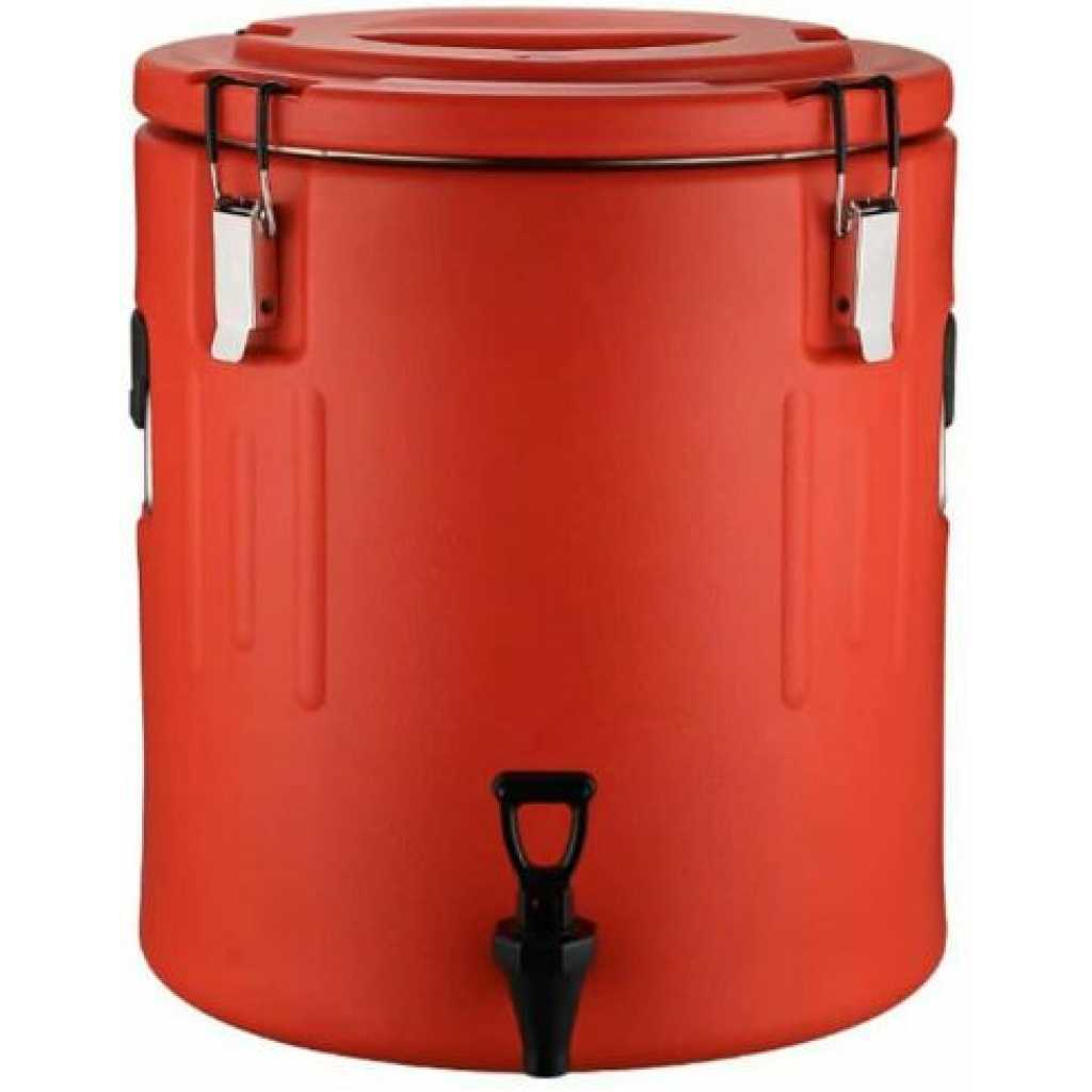 80L Stainless Steel Insulation Bucket With Faucet, Commercial Stall Food & Tea Bucket Cold & Hot Water Catering Urns Cooler- Red.