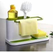 3 in1 Kitchen Sink Organizer Stand Draining Holder Towel Soap Brush Sponge Rack- Green