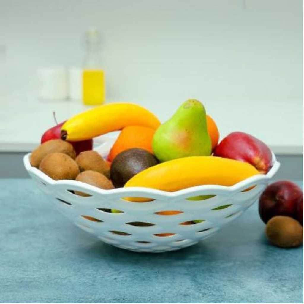 Fruit Vegetable Fruit Basket Storage Drainer Bowl Container Decor- White.
