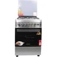 Blueflame Full Gas Cooker 60 by 60 cm S6040GRFP With Gas Oven & Grill, Turbo Fan, Automatic Ignition, Rotisserie, Glass Cover, Oven lamp - Inox