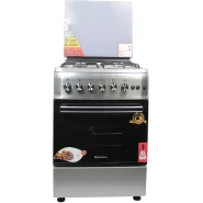 Blueflame Full Gas Cooker 60 by 60 cm S6040GRFP With Gas Oven & Grill, Turbo Fan, Automatic Ignition, Rotisserie, Glass Cover, Oven lamp - Inox