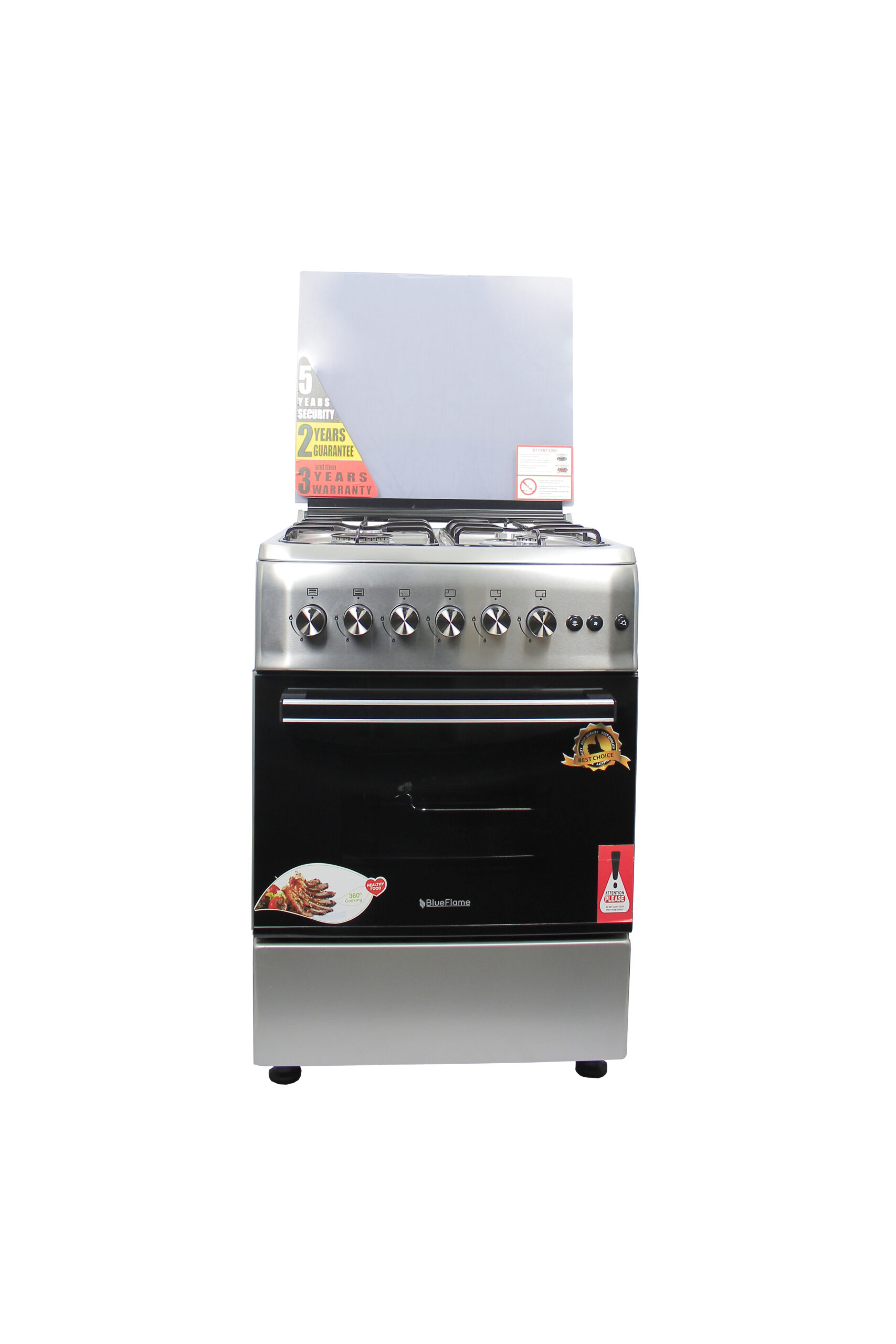 Blueflame Full Gas Cooker 60 By 60 Cm S6040GRFP With Gas Oven & Grill,  Turbo Fan, Automatic Ignition, Rotisserie, Glass Cover, Oven Lamp - Inox -  TilyExpress Uganda