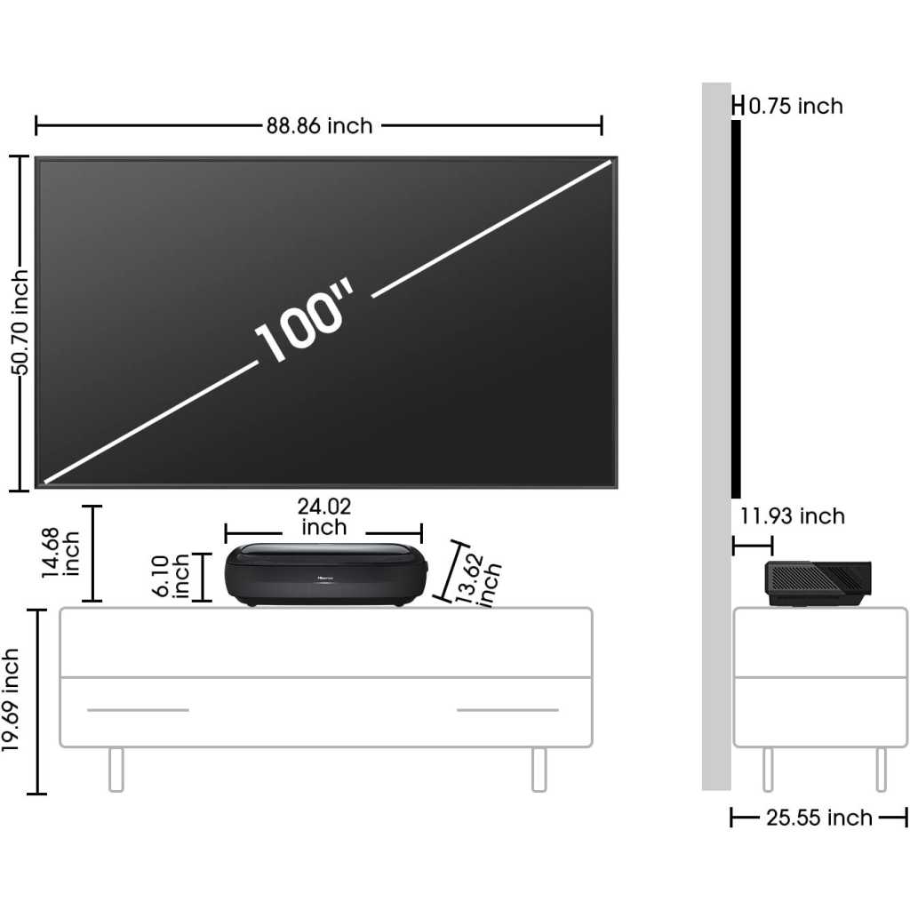 Hisense 100 - Inch Laser TV HE100L5 – 4K Smart TV, X-Fusion™ Laser Light Source, Tuner Built- in, Dolby ATMOS Audio, Powered by VIDAA OS - Black