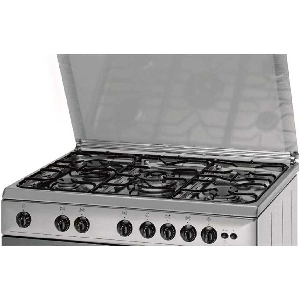 Indesit Cooker 90x60cm 5-Gas Burners Cooker Range with 112-Litres Gas Oven with Wide Gas Oven & Flame Failure Protection I95T1CXEX - Silver