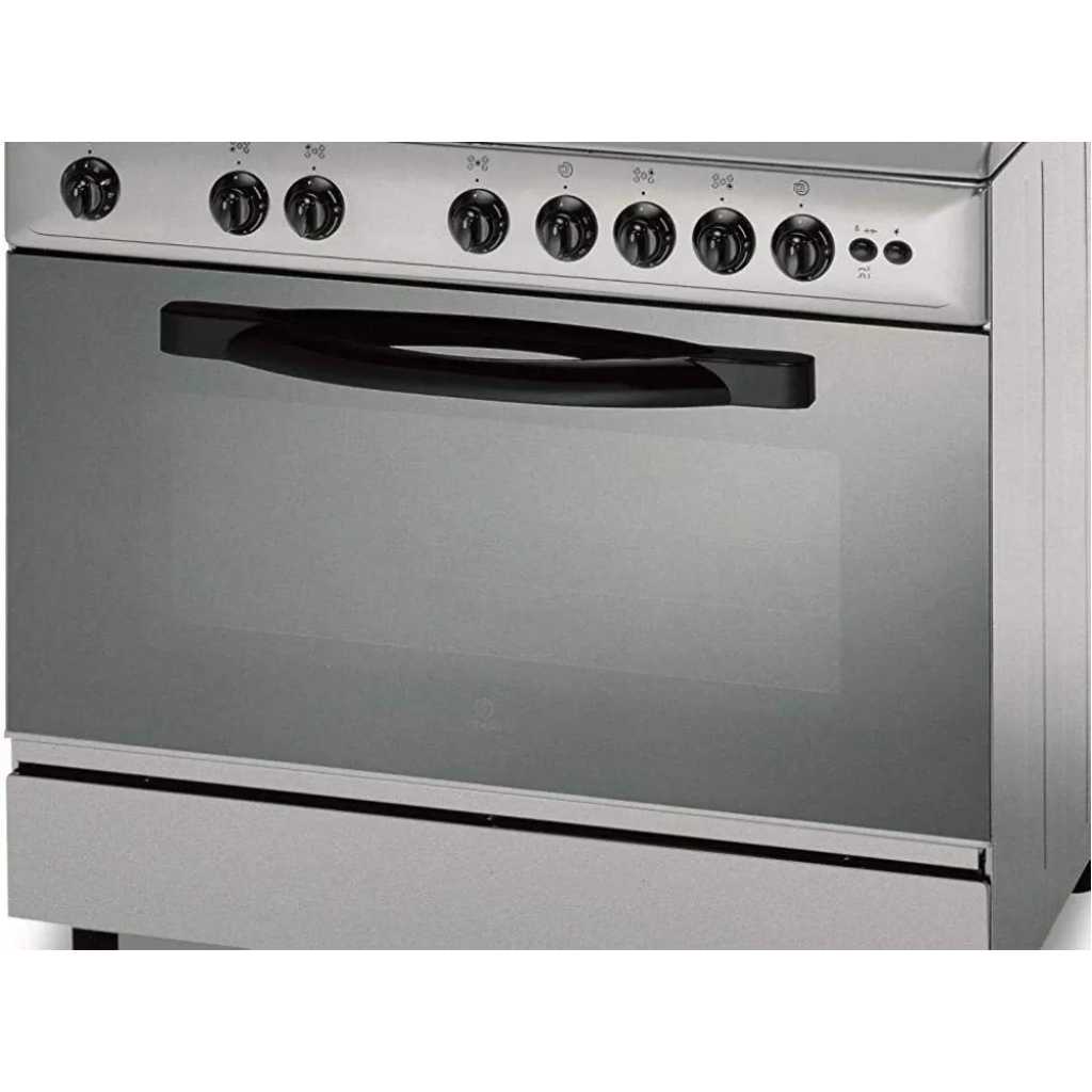 Indesit Cooker 90x60cm 5-Gas Burners Cooker Range with 112-Litres Gas Oven with Wide Gas Oven & Flame Failure Protection I95T1CXEX - Silver