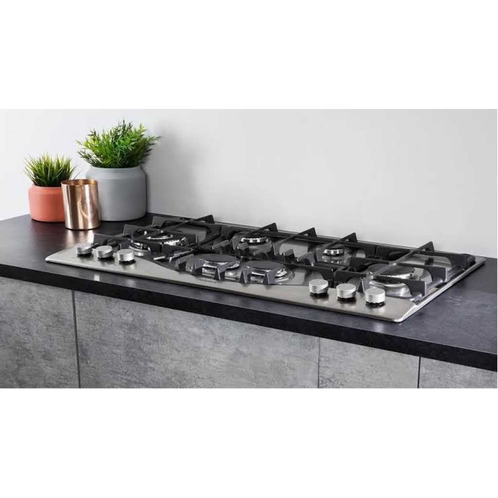 Ariston 90cm Built-in Gas Hob, PH 961TS/IX/A – 90cm, 6 Gas Burners, Auto Ignition - Stainless Steel Gas Cooker Cooktop